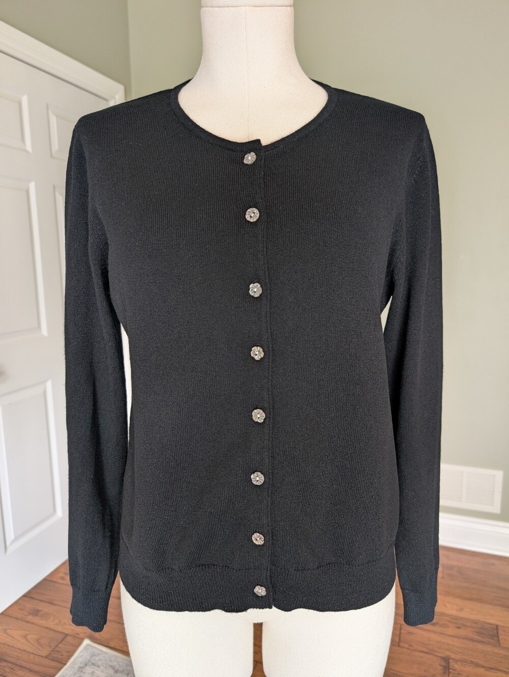 Woolovers Women's Black Cardigan Merino Wool Cashmere Button Sweater Size M